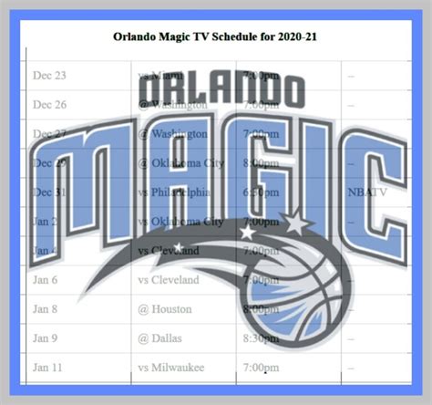 Orlando Magic TV Schedule .
